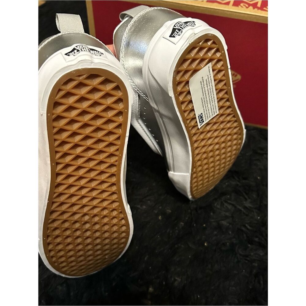 VANS knu skool metallic silver leather lace up shoes sneakers sz 7.5 new - Picture 5 of 7